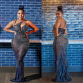 C6075 cross-border   fashion women's mesh rhinestone sleeveless v-neck maxi dress