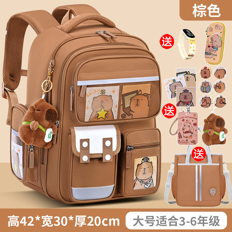 Capybara backpack - perfect for elementary school students (grades 1-6), boys and girls. spine-protecting, lightweight, and extra-sized