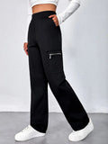 Ready-to-ship  spring/summer new arrival: trendy high-waisted cargo pants with zipper pockets, street style straight-leg casual trousers