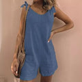 summer   hot-selling solid color cotton linen patch pocket fashion jumpsuit