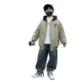 fall/winter kids' & teens' letter print cotton padded jacket - thickened cardigan top, loose fit, casual hooded warm cotton coat