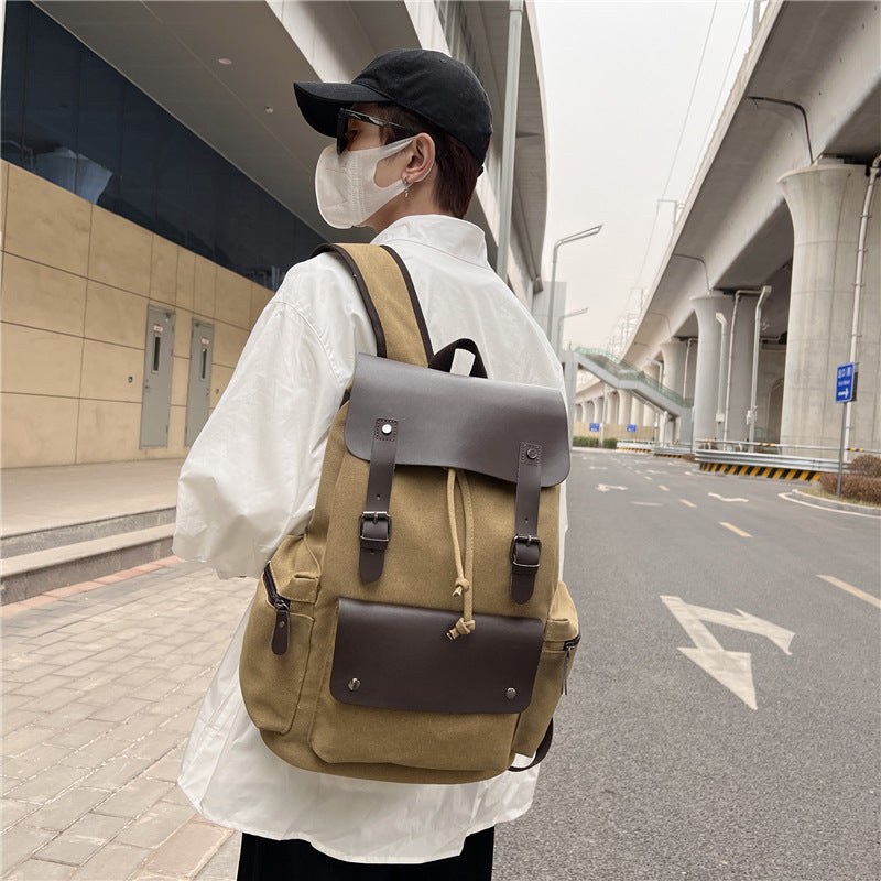 retro canvas backpack personalized fashion business travel computer bag drawstring double shoulder bag wholesale