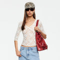 European and american style cross-border women's clothing  summer new v-neck waist-cinching lace sexy short-sleeve patchwork t-shirt top wholesale