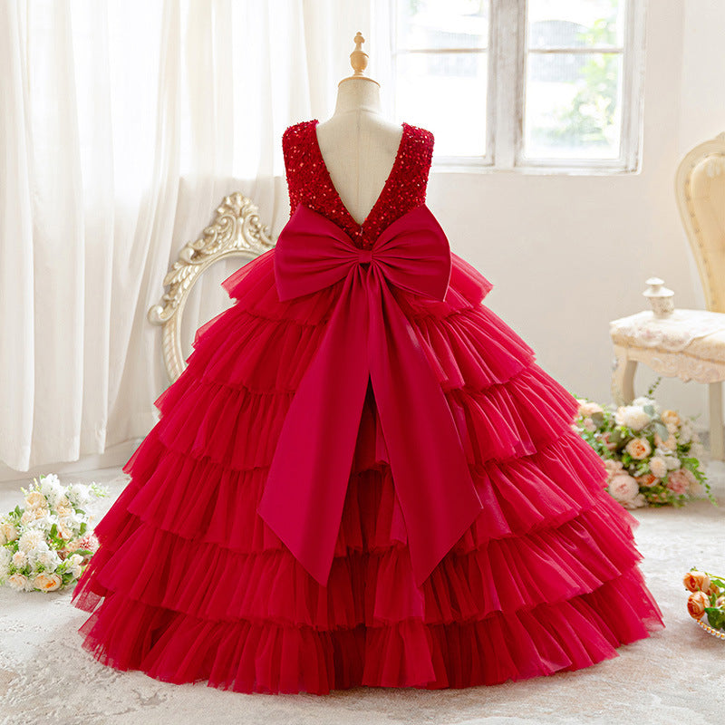 girls' dresses tulle cake skirt sequin patchwork flower girl wedding dress evening gown high-end ready-to-ship wholesale