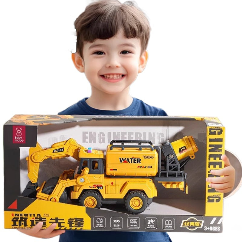 Kids' large-sized spray excavator - boy's digger, fire truck, and water sprinkler construction vehicle with lights and sounds