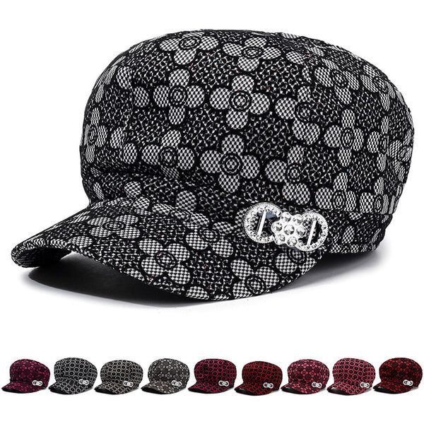 Spring and Autumn women's hats Korean version fashion printed women's hats peaked hats middle-aged and elderly women's hats mother hats windproof fashion fashion