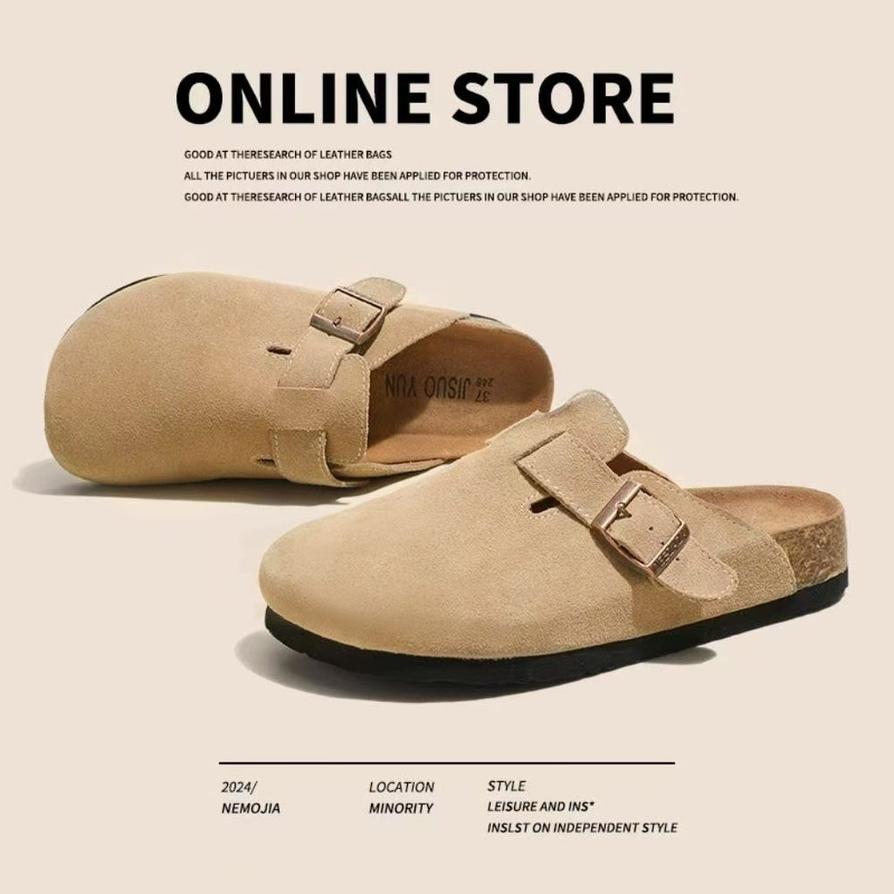 2026 new women's fall/winter fashion platform birkenstock-style casual half-slippers, stylish, versatile, durable, closed-toe slippers - wholesale