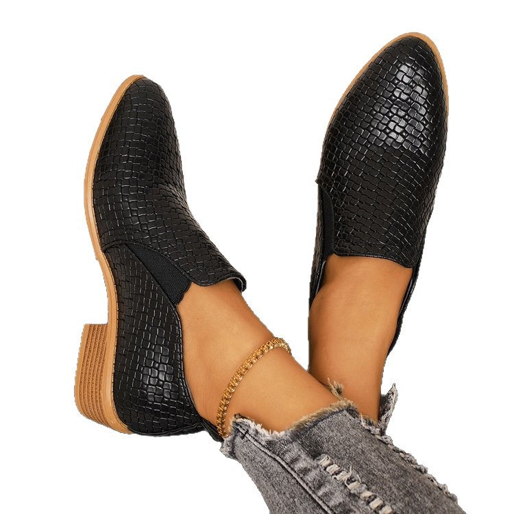 export plus size autumn new pointed-toe low-cut pumps brown chunky heel ankle boots  mid-heel leather upper