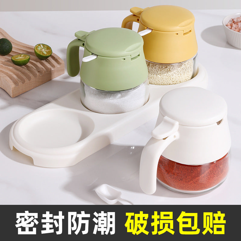 High-value seasoning box, kitchen household glass seasoning bottle, seasoning jar, salt jar sub-bottling, integrated box with spoon