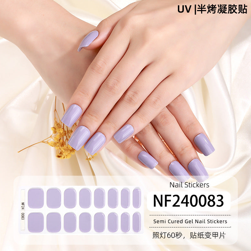Zhengxiang new semi-cured gel nail art sticker solid color pure green onion gel UV nail sticker simple baking lamp gel nail art