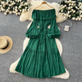 French chic one-shoulder ruffle trim lantern sleeve bodycon midi dress