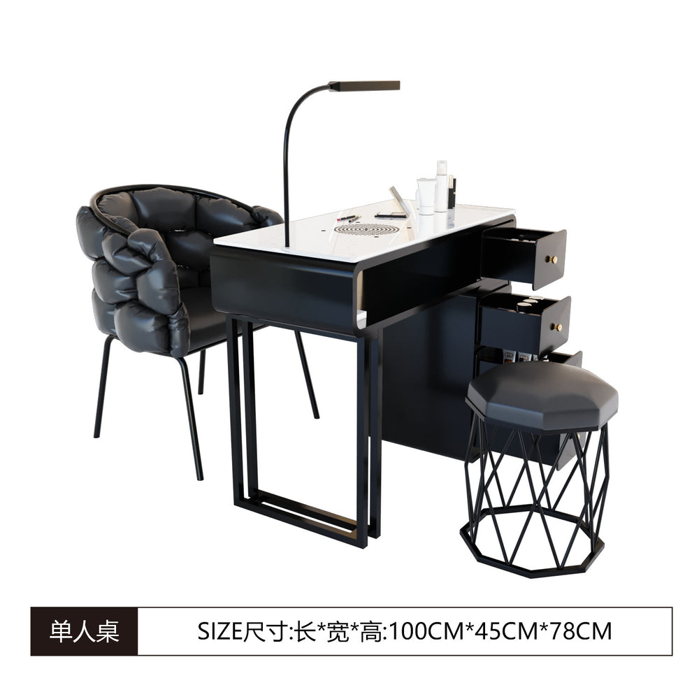 New arrival: extra-wide 45 turbine engraved grade vacuum marble & porcelain surface multifunctional minimalist nail table and chair set