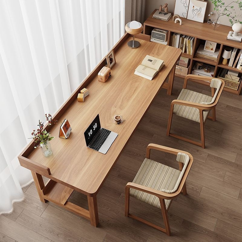 Solid wood rectangular desk - living room, bedroom, study - double seater study table - double layer, wall-mounted, thickened computer desk - natural wood finish