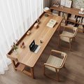 Solid wood rectangular desk - living room, bedroom, study - double seater study table - double layer, wall-mounted, thickened computer desk - natural wood finish