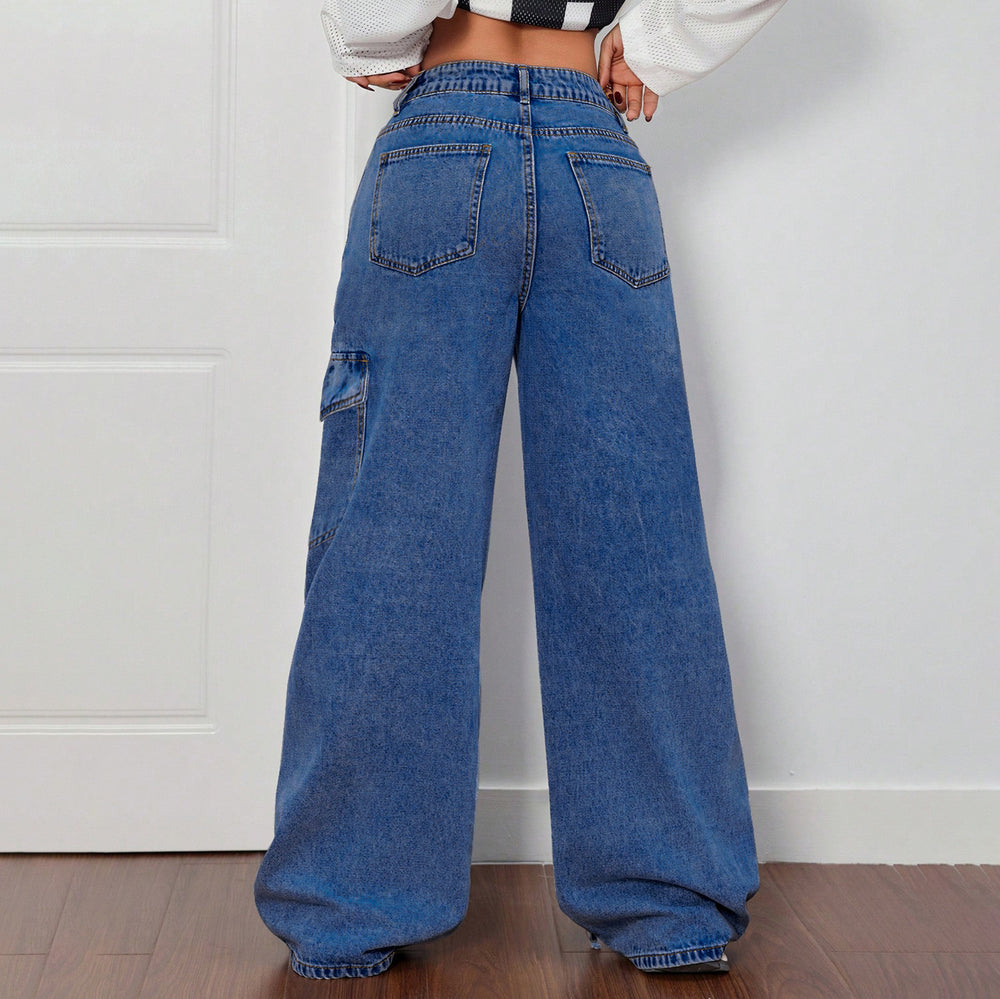 e-commerce  us & european design bow tie workwear style jeans women's casual straight-leg pants wide-leg pants