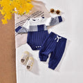 Baby boy & girl casual ribbed knit patchwork long sleeve top and pants set - spring/autumn collection