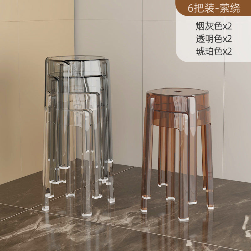 Acrylic plastic stool can be stacked household thickened modern simple stacked transparent chair windmill round rubber bench