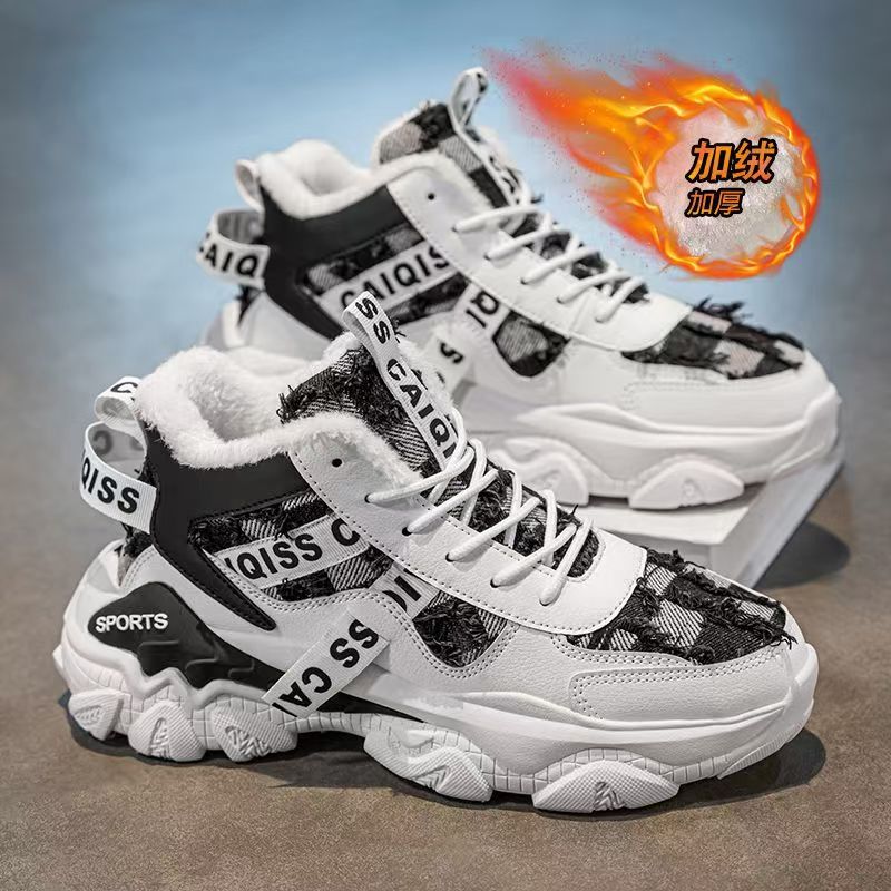 High-top men's shoes winternew arrivalfleece-linedheattech cotton shoes youth student sports casualnon-slip dad trendy shoes