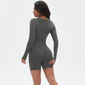 seamless knit solid color compression long-sleeve top, high-stretch breathable running and fitness set, yoga wear for women