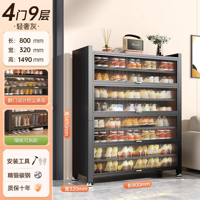 Steel shoe cabinet for home, all-in-one entryway cabinet, multi-layer large capacity storage cabinet, metal dustproof shoe rack