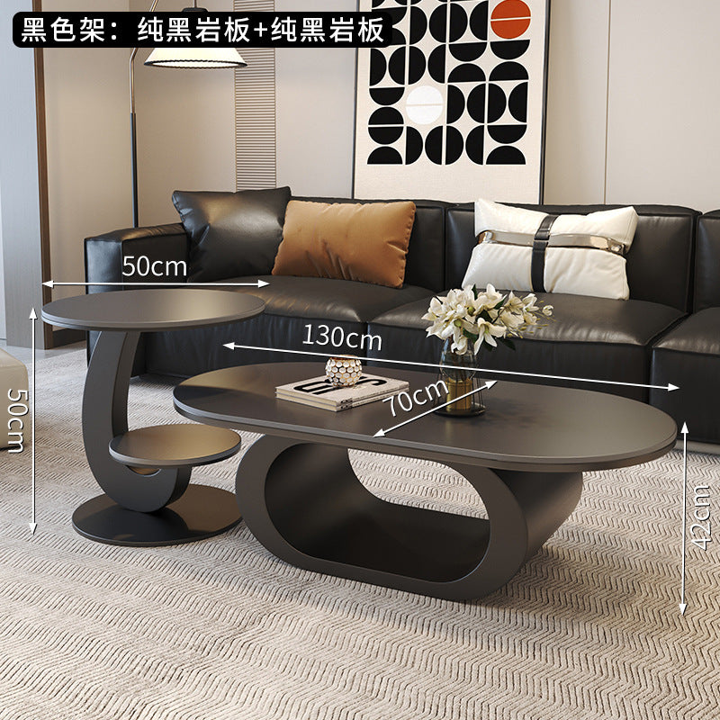 Modern minimalist oval rock slab coffee table - small apartment living room, home use, minimalist tea table, creative irregular shape combination