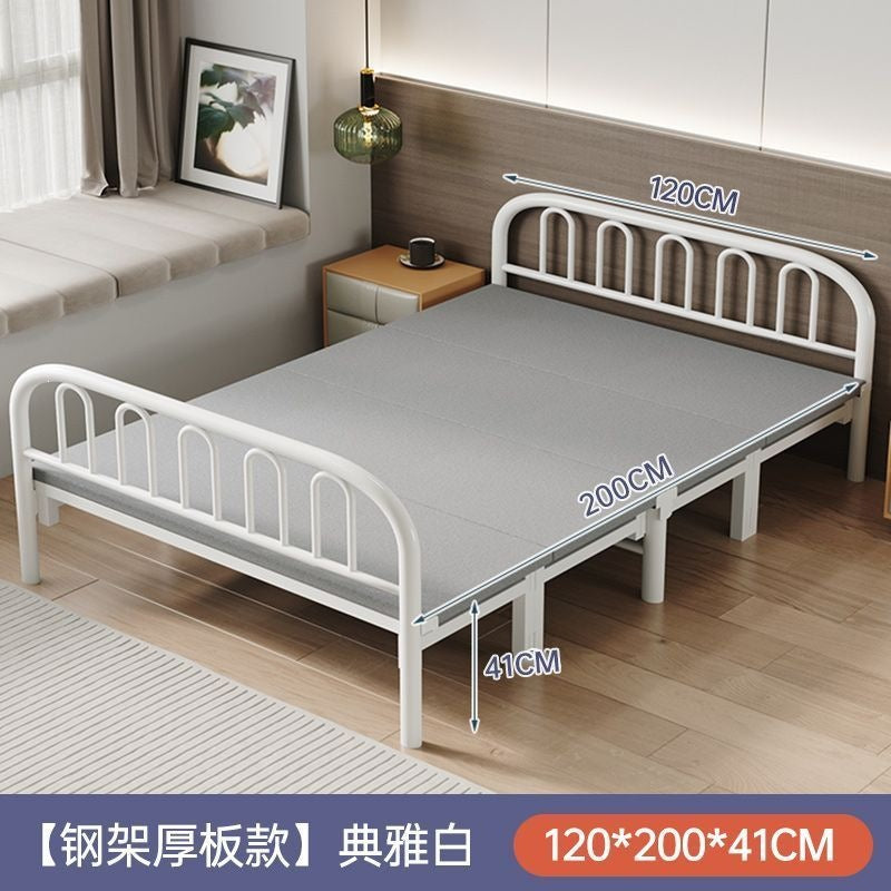 Foldable bed single bed portablefor home reinforced thickened iron frame dormitory double bed rental house simple small bed hard board