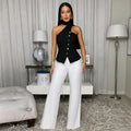 C7756 cross-border  new women's fashion european and american summer commute halter neck slim-fit top and wide-leg pants two-piece set