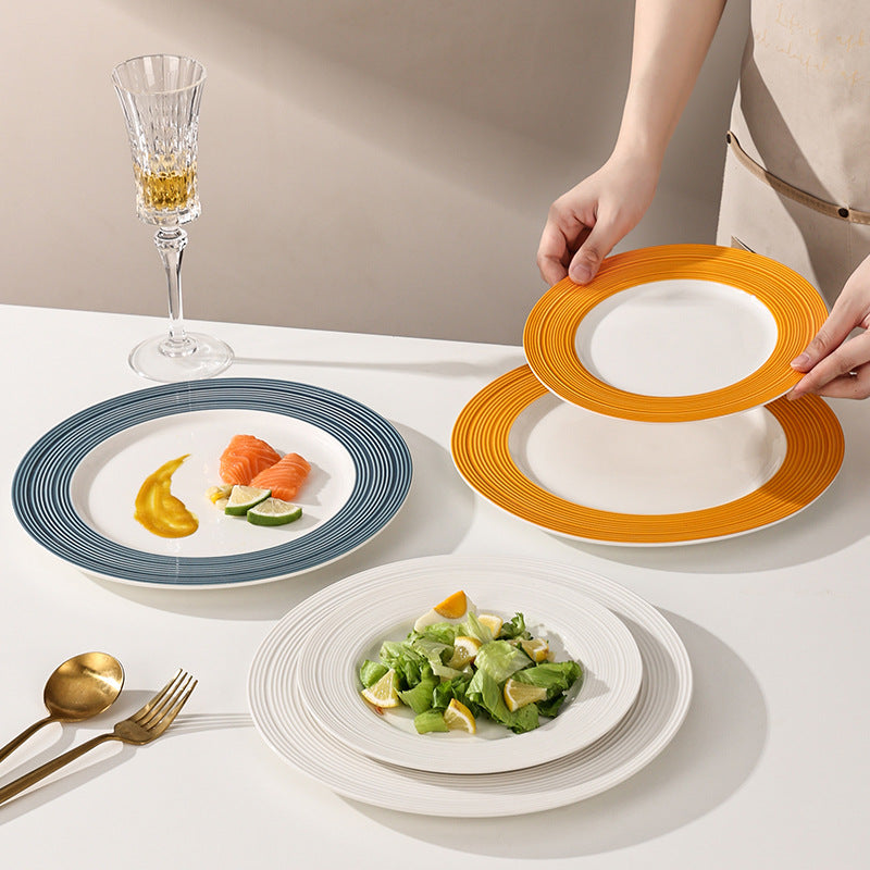 Nordicins striped edge ceramic plate dinner plate western food flat plate for home vegetable plate hotel restaurant dessert plate