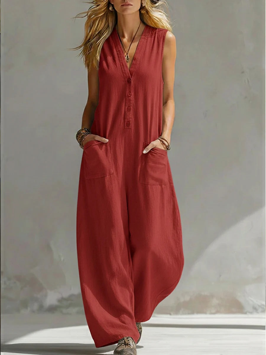 【factory direct】new spring/summer women's casual linen-cotton sleeveless jumpsuit - perfect for us & european  & independent e-commerce stores