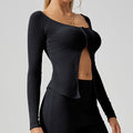 Best selling crop top yoga clothes long sleevessexycut out tight stretch topsfall and winter women's slimming look fitness clothes outwear