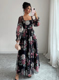 new arrival: elegant chiffon long-sleeve printed pleated dress - perfect for independent stores, , , and