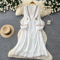 Vintage-inspired white lantern sleeve embroidered a-line dress - autumn chic, slim-fit, and perfect for vacation