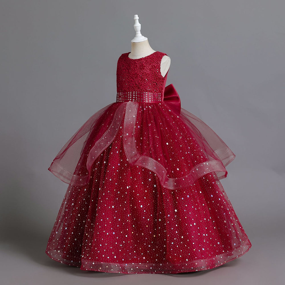 Amazon's new children's clothing kids dress layered wedding dress princess dress female flower girl cut out piano performance dress