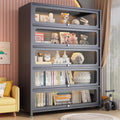 Steel bookcase with glass doors, kids' bookshelf, home living room storage cabinet, dustproof display cabinet, iron art shelf