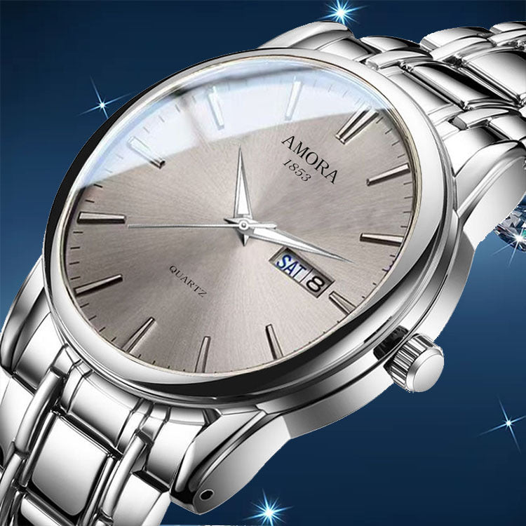 Xiangshiman gold steel watch - stainless steel waterproof quartz watch for middle-aged and elderly men - fashionable men's wristwatch with 2035 movement