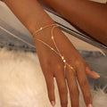 Amazon creative design fashionable minimalist finger bracelet gold plated layered stackable wrist chain women's jewelry