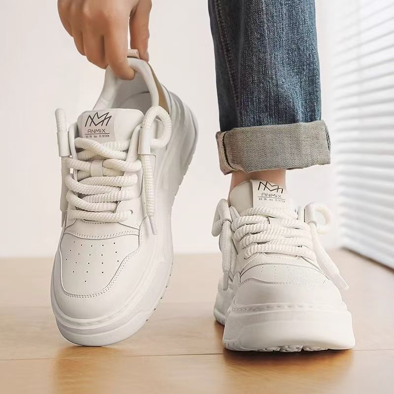 2025 spring new breathable casual men's shoes thick sole height increasing fashion easiest for match sports white shoes white shoes men