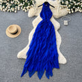 Vacation style haltersexy big backlessdress women's summer blue ruffles hot girl style long skirt slimming look fairy spirit
