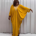 african bat sleeve beaded v neckdress loose pleated slit party robe dressbubudress