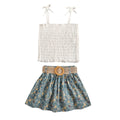 summer new arrival: sweet and fresh e-commerce style girls' two-piece set - floral print camisole and pleated mini skirt