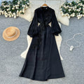 French chic flared sleeve maxi dress with 3d floral embroidery - high waist, slimming a-line silhouette