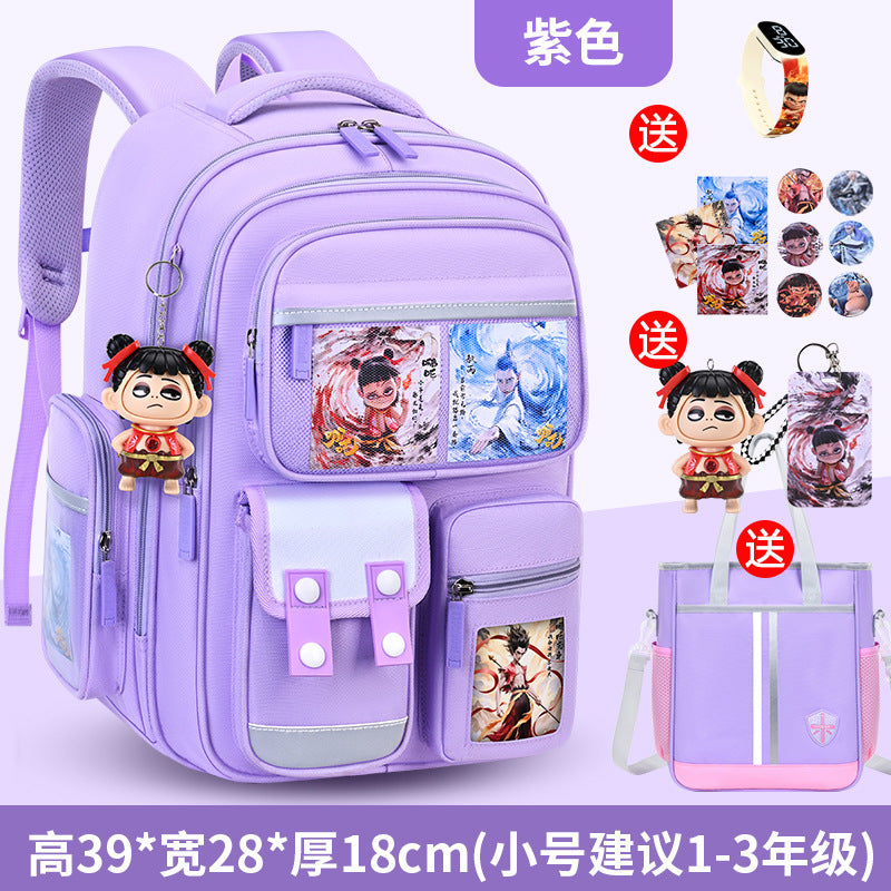 New nezha backpack for boys and girls, grades 1-6: spine protection, lightweight design, and extra-large capacity