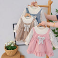 Girls' korean style round neck bowknot patchwork long sleeve dress - stylish princess dress for toddlers and first birthday celebrations