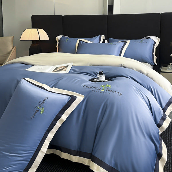 New high-grade light luxury washed ice silk bedding four-piece set of sheets, bed hats, quilt covers, quilt covers, home textiles and home furnishing