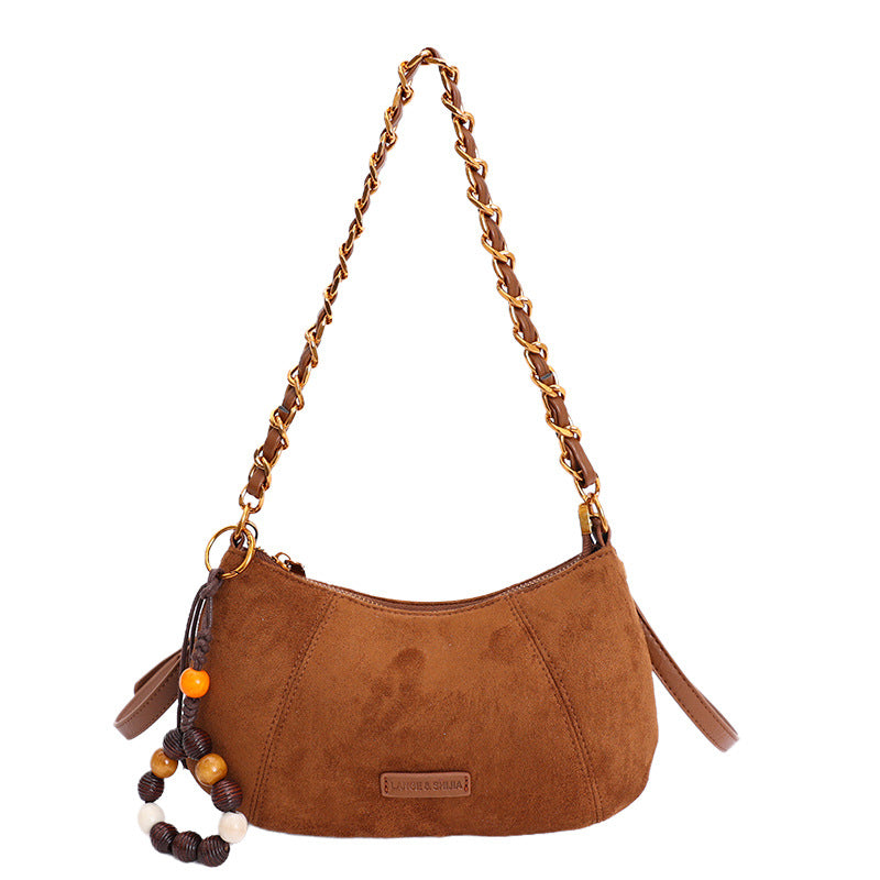 Women's underarm bag 2025 new winter retro niche chain shoulder bag suede high-end crossbody bag