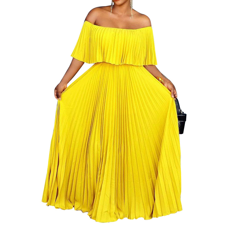 D3129  foreign trade women's summer new sexy off-the-shoulder pleated dress european and american style dress