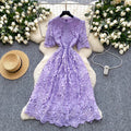 Frenchclassy sense cut out crochet lace short-sleeved dress women's summer waist slimming lookeleganta word dress