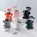 Luxury new year fruit fork set - stainless steel fruit forks with storage jar, premium ceramic bear fork & spoon jar set