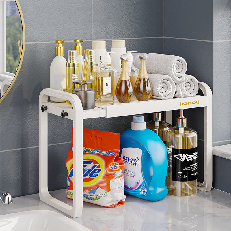 Retractable kitchen bathroom rack countertop cabinet baffle layered rack plastic storage pot rack desktop small shelf