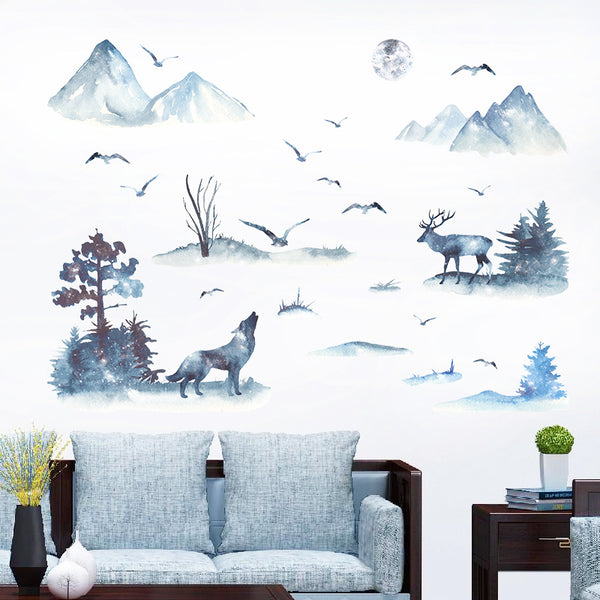 Mori deer Nordic ins Chinese style living room sofa bedroom TV wall office decorative wall sticker HM92069
